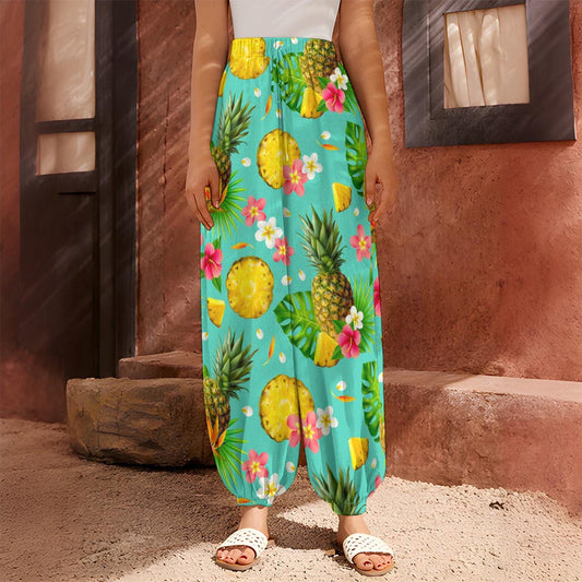 Blue Aloha Pineapple Pattern Print Harem Pants
