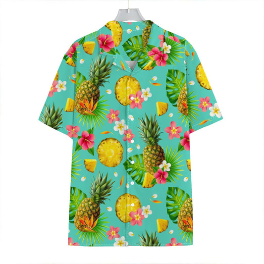 Blue Aloha Pineapple Pattern Print Hawaiian Shirt