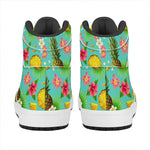 Blue Aloha Pineapple Pattern Print High Top Leather Sneakers