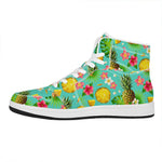 Blue Aloha Pineapple Pattern Print High Top Leather Sneakers