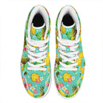 Blue Aloha Pineapple Pattern Print High Top Leather Sneakers