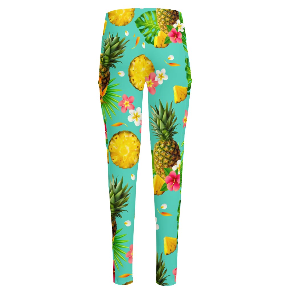 Blue Aloha Pineapple Pattern Print High-Waisted Pocket Leggings