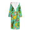 Blue Aloha Pineapple Pattern Print Hooded Bathrobe