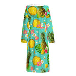 Blue Aloha Pineapple Pattern Print Hooded Bathrobe