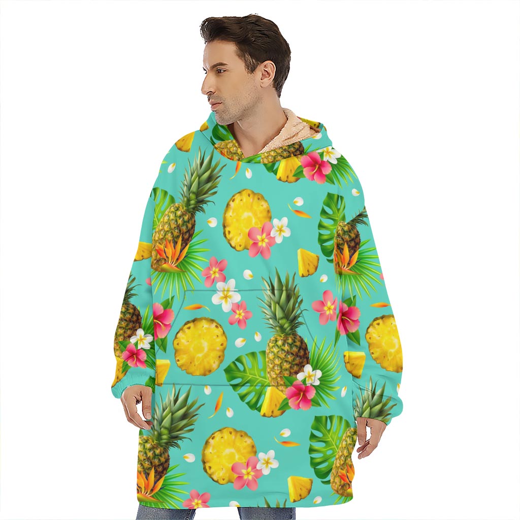 Blue Aloha Pineapple Pattern Print Hoodie Blanket