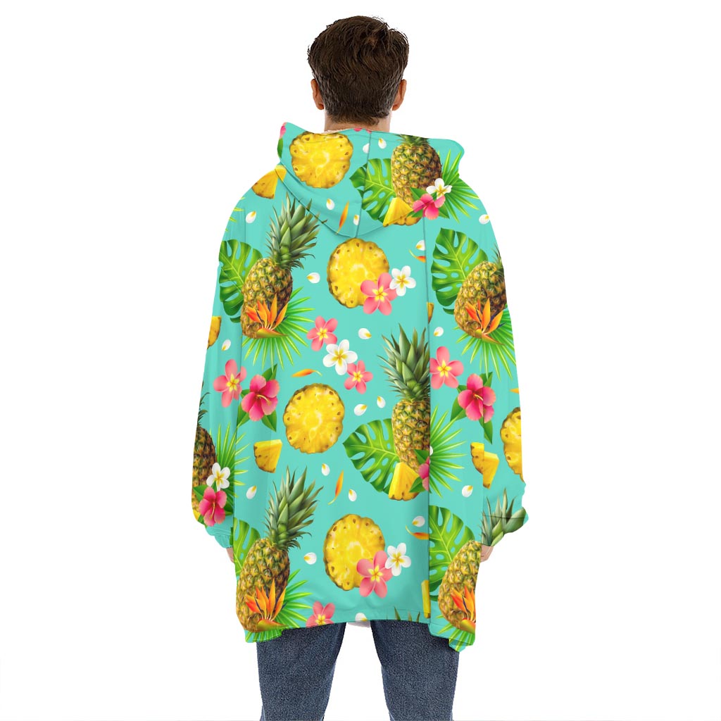Blue Aloha Pineapple Pattern Print Hoodie Blanket