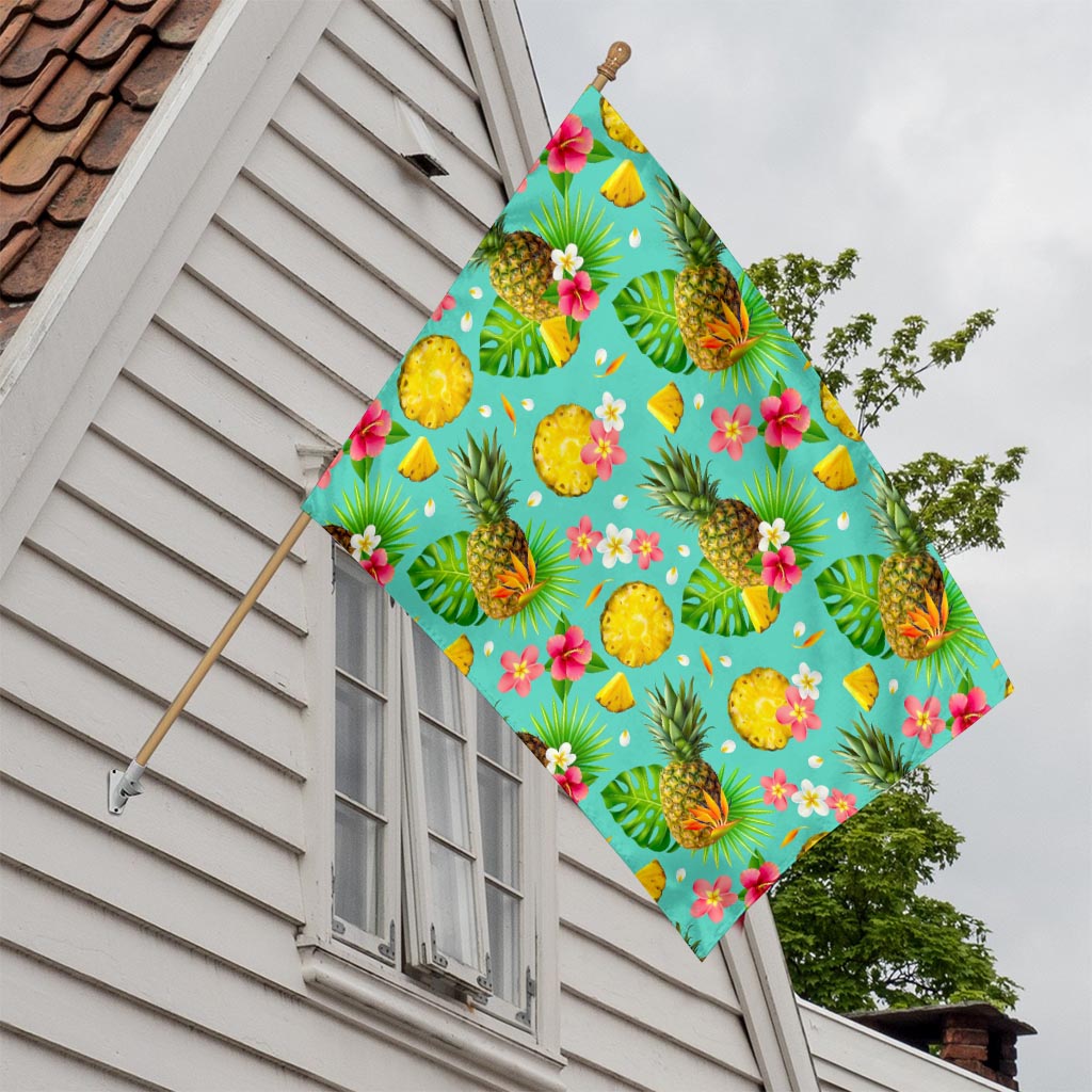 Blue Aloha Pineapple Pattern Print House Flag