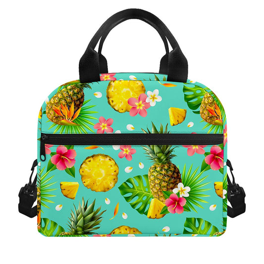 Blue Aloha Pineapple Pattern Print Insulated Lunch Bag