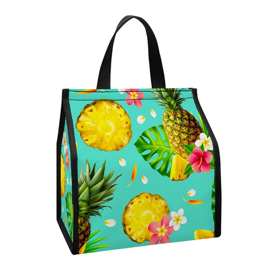 Blue Aloha Pineapple Pattern Print Insulated Lunch Tote