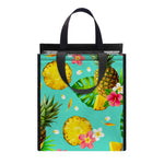 Blue Aloha Pineapple Pattern Print Insulated Lunch Tote