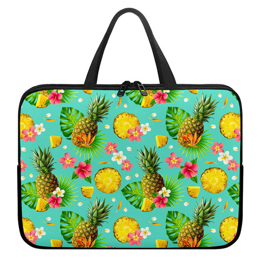 Blue Aloha Pineapple Pattern Print Laptop Sleeve With Handle