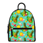 Blue Aloha Pineapple Pattern Print Leather Backpack