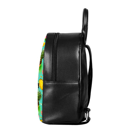 Blue Aloha Pineapple Pattern Print Leather Backpack