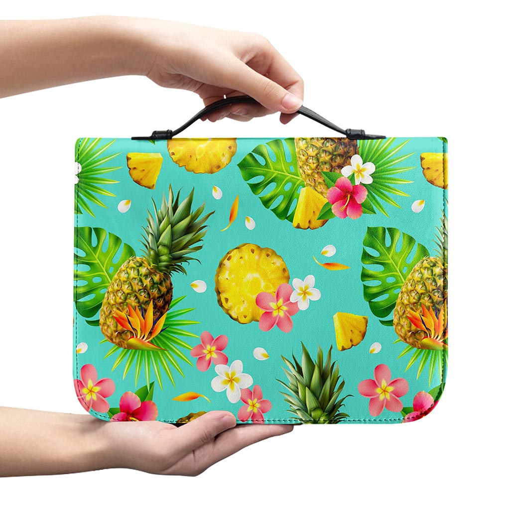 Blue Aloha Pineapple Pattern Print Leather Bible Cover