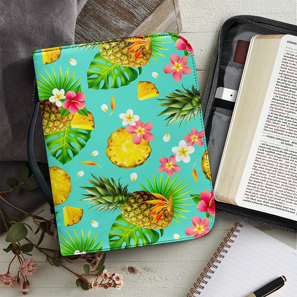 Blue Aloha Pineapple Pattern Print Leather Bible Cover