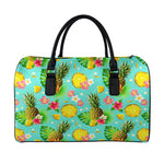 Blue Aloha Pineapple Pattern Print Leather Duffle Bag