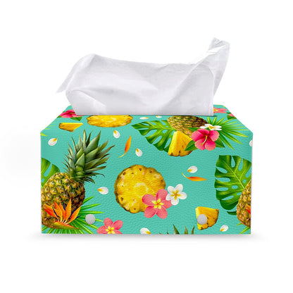 Blue Aloha Pineapple Pattern Print Leather Tissue Box Cover