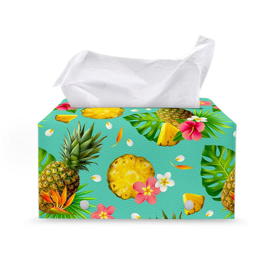 Blue Aloha Pineapple Pattern Print Leather Tissue Box Cover