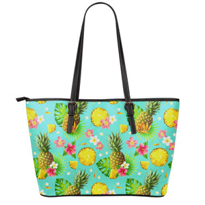 Blue Aloha Pineapple Pattern Print Leather Tote Bag