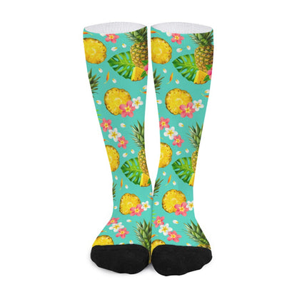 Blue Aloha Pineapple Pattern Print Long Socks