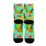 Blue Aloha Pineapple Pattern Print Long Socks