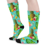 Blue Aloha Pineapple Pattern Print Long Socks