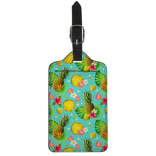 Blue Aloha Pineapple Pattern Print Luggage Tag