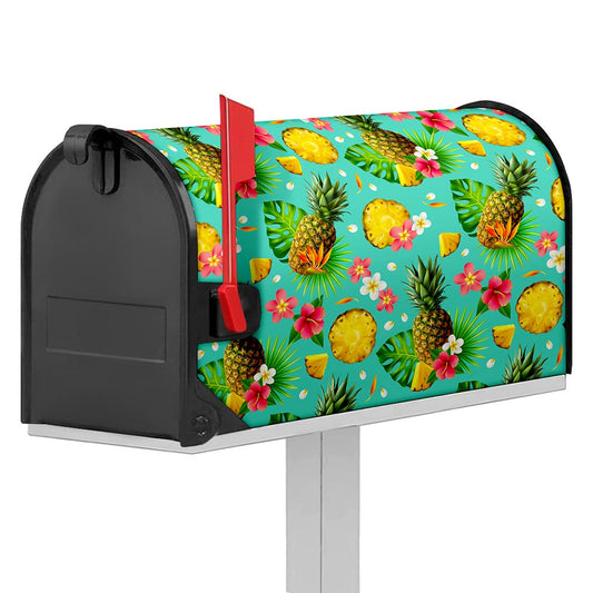 Blue Aloha Pineapple Pattern Print Mailbox Cover