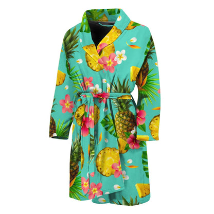 Blue Aloha Pineapple Pattern Print Men's Bathrobe