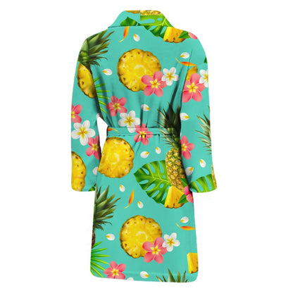 Blue Aloha Pineapple Pattern Print Men's Bathrobe