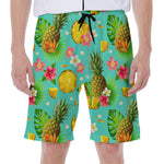 Blue Aloha Pineapple Pattern Print Men's Beach Shorts