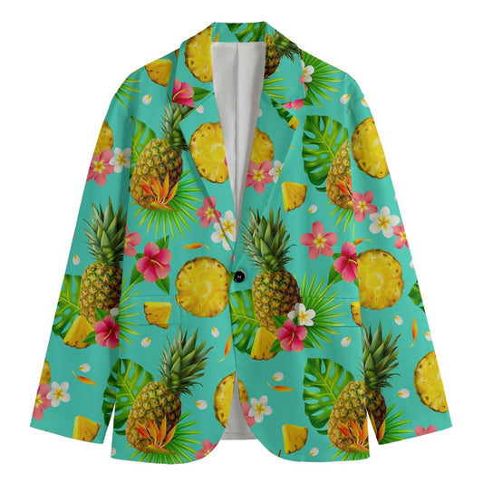 Blue Aloha Pineapple Pattern Print Men's Blazer