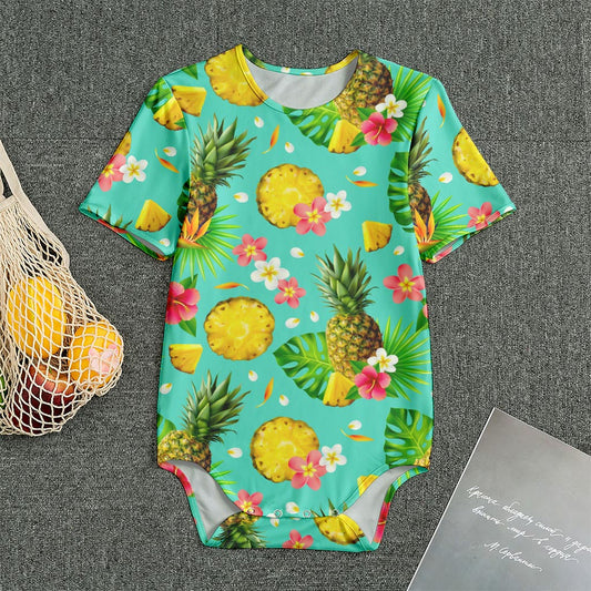 Blue Aloha Pineapple Pattern Print Men's Bodysuit