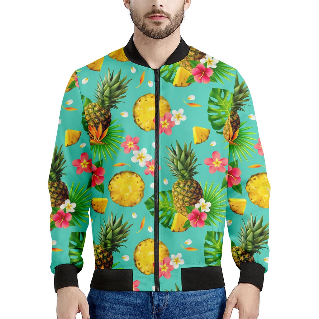 Blue Aloha Pineapple Pattern Print Men's Bomber Jacket