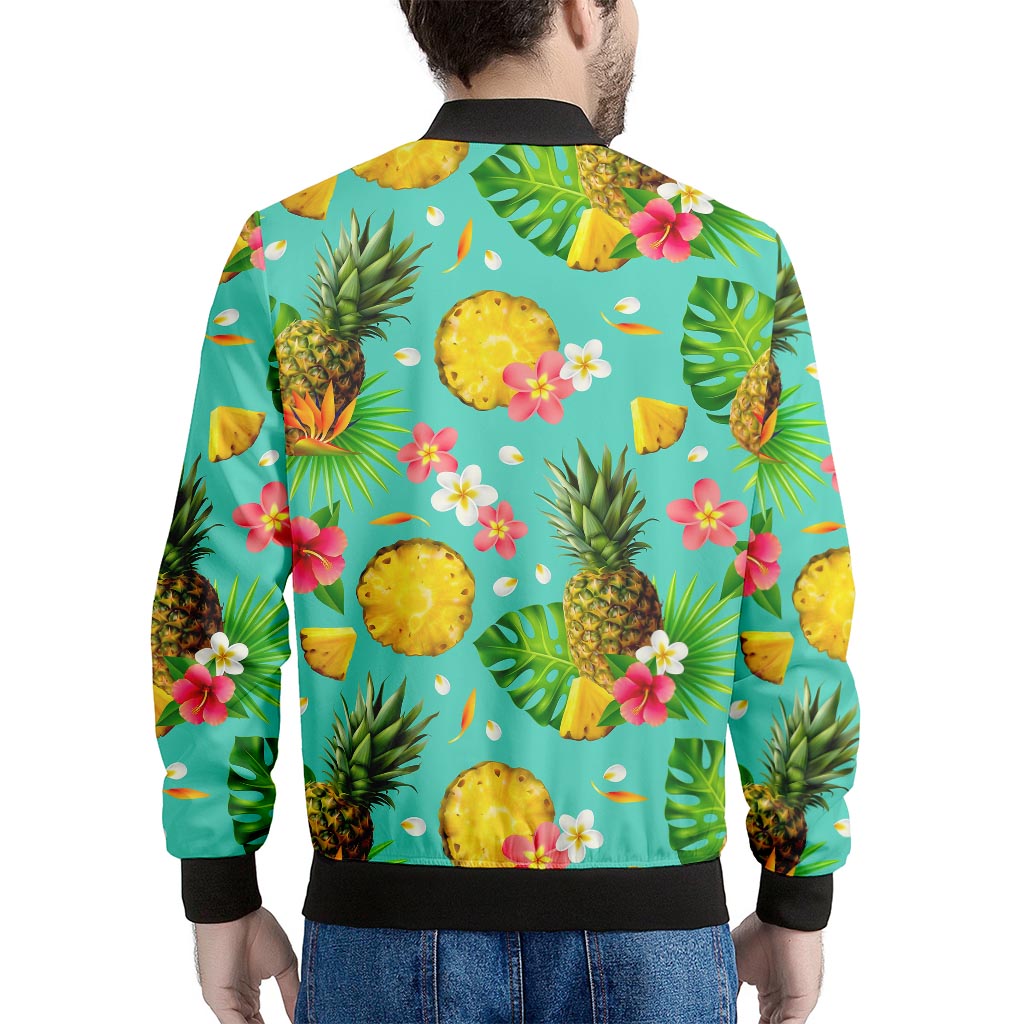 Blue Aloha Pineapple Pattern Print Men's Bomber Jacket