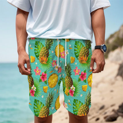 Blue Aloha Pineapple Pattern Print Men's Cargo Shorts