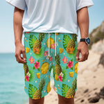 Blue Aloha Pineapple Pattern Print Men's Cargo Shorts