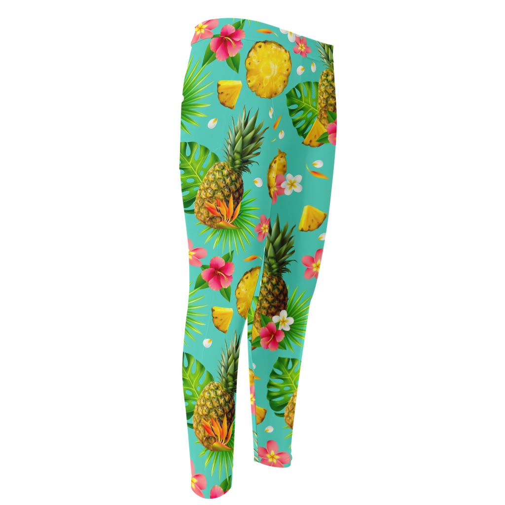 Blue Aloha Pineapple Pattern Print Men's Compression Pants