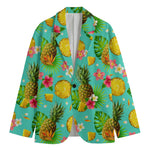 Blue Aloha Pineapple Pattern Print Men's Cotton Blazer