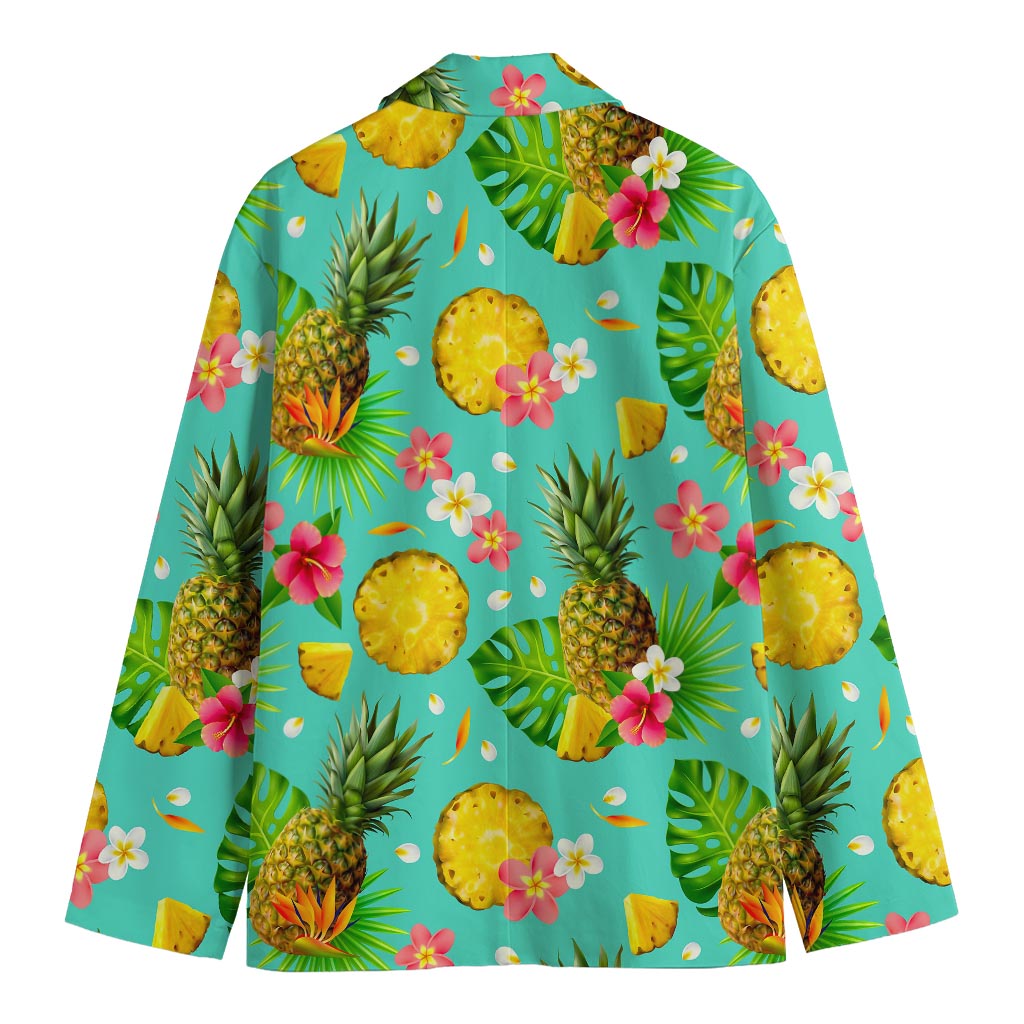 Blue Aloha Pineapple Pattern Print Men's Cotton Blazer