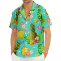 Blue Aloha Pineapple Pattern Print Men's Deep V-Neck Shirt