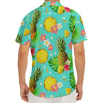 Blue Aloha Pineapple Pattern Print Men's Deep V-Neck Shirt