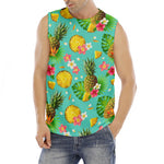 Blue Aloha Pineapple Pattern Print Men's Fitness Tank Top