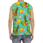 Blue Aloha Pineapple Pattern Print Men's Fitness Tank Top