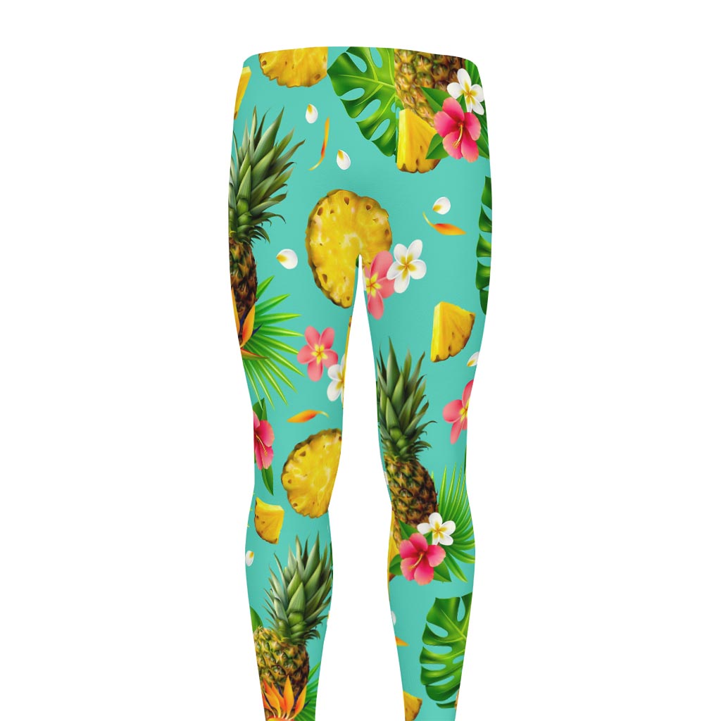 Blue Aloha Pineapple Pattern Print Men's leggings