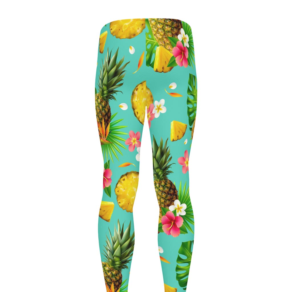 Blue Aloha Pineapple Pattern Print Men's leggings