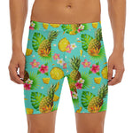 Blue Aloha Pineapple Pattern Print Men's Long Boxer Briefs