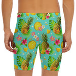 Blue Aloha Pineapple Pattern Print Men's Long Boxer Briefs