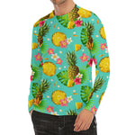 Blue Aloha Pineapple Pattern Print Men's Long Sleeve Rash Guard