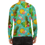 Blue Aloha Pineapple Pattern Print Men's Long Sleeve Rash Guard